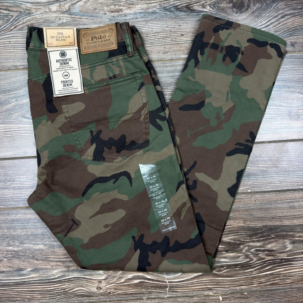Polo Ralph Lauren Mens 33x30 Sullivan Slim Jeans Camo Printed Denim New